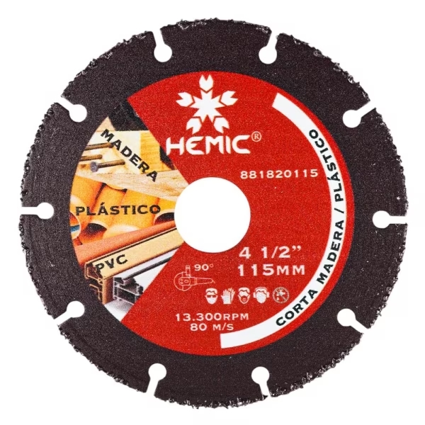 Disco de corte para madera/plastico 4 1/2" - HEMIC