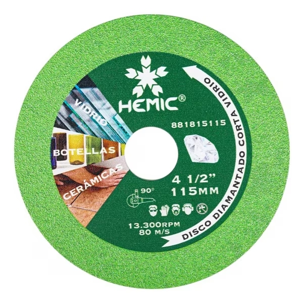 Disco diamantado para corte de vidrio 4 1/2" - HEMIC
