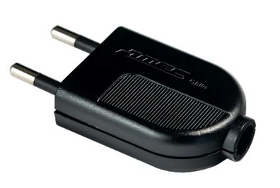 Enchufe macho plano NEGRO S/R S/T 250V 10A 2P - MEC