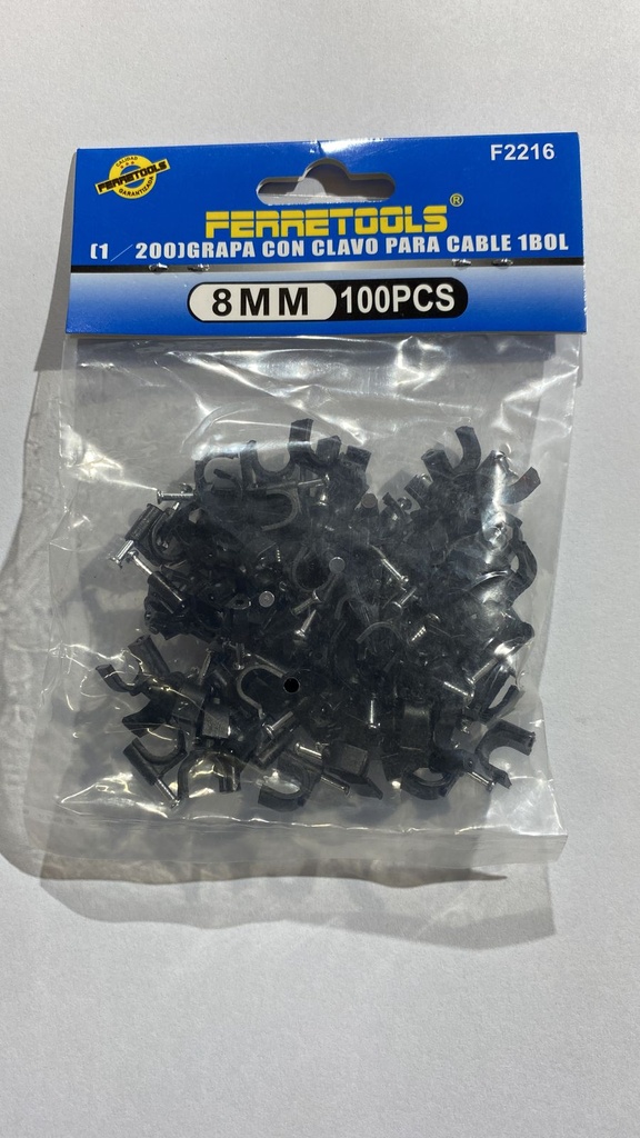 Grapa con clavo para cable 8mm NEGRO 100PCS - FERRETOOLS