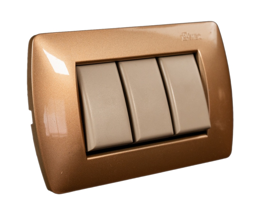 Interruptor triple 9/32 250V 16A beige placa DORADO - MEC