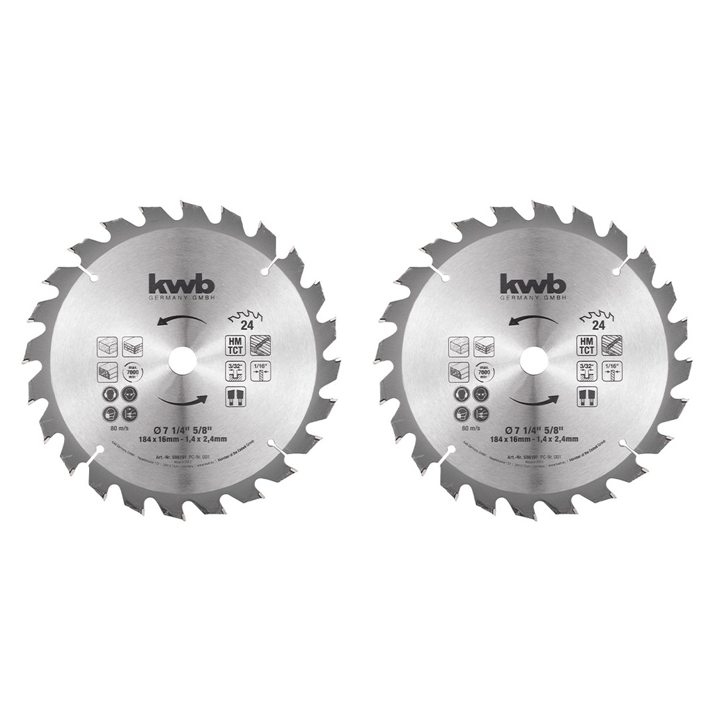 Set 2 disco sierra circular 7 1/4" 24D - KWB