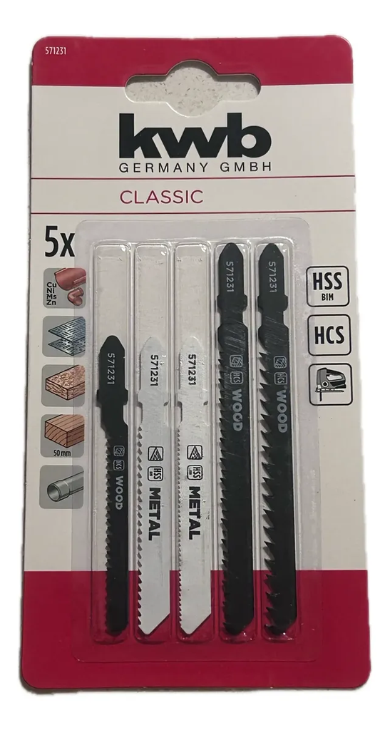 Set 5 hojas caladoras para madera y metal - KWB