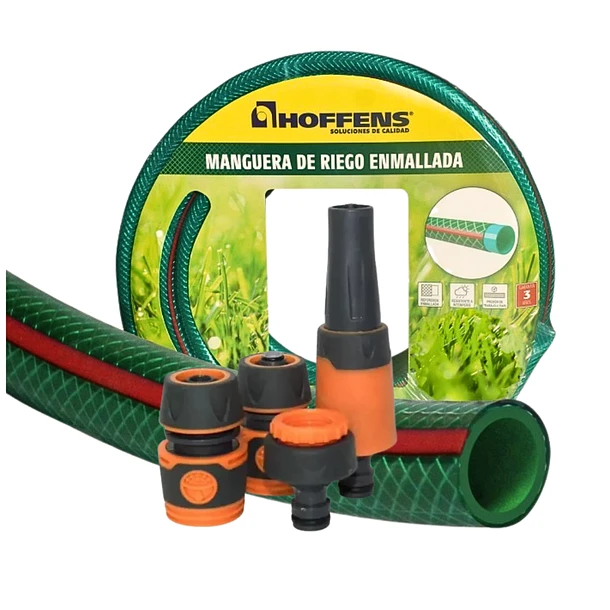 Set manguera + accesorios enmallada verde/roja 1/2" 15MT  - HOFFENS