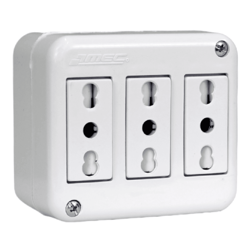 Tomacorriente triple sobrepuestp bipaso 2P+T 250V 10/16A - MEC