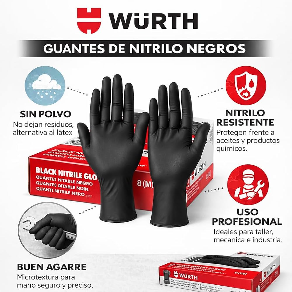 guante nitrilo negro wurth 50 pares por caja