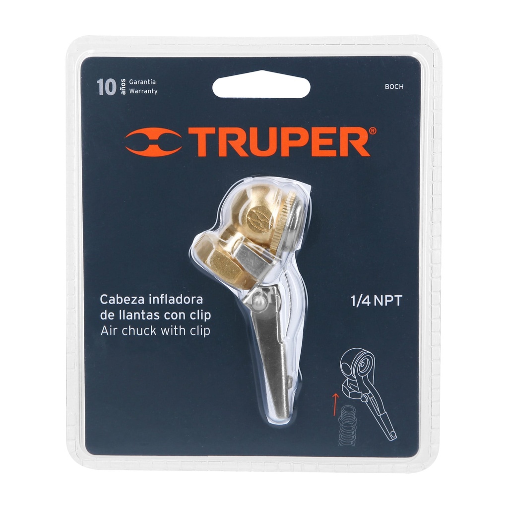 Cabeza infladora de neumatico con clip 1/4" NPT - TRUPER