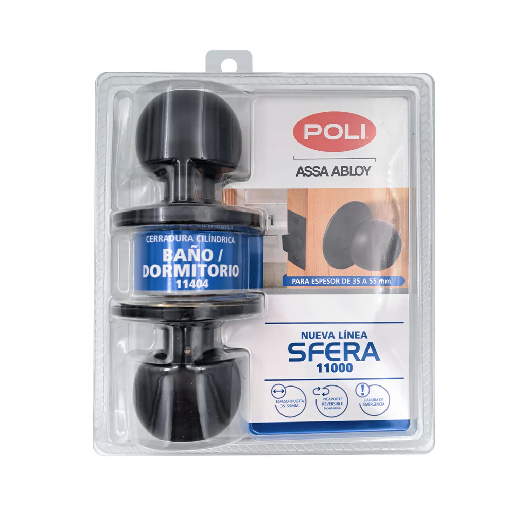 Cerradura cilindrica sfera NEGRO 11404 baño/dormitorio - POLI