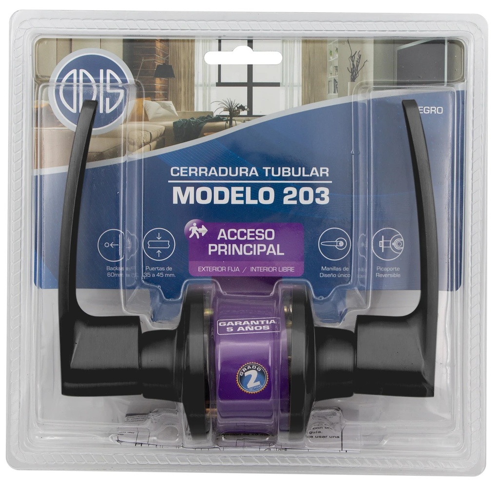 Cerradura tubular con manilla ACCESO PRINCIPAL NEGRO 203 - ODIS