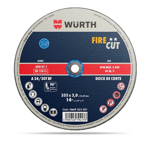 [DICO0349] Disco corte metal FIRE CUT 7" x2,5mm - WURTH