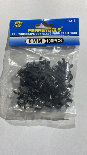 [GR100735] Grapa con clavo para cable 8mm NEGRO 100PCS - FERRETOOLS