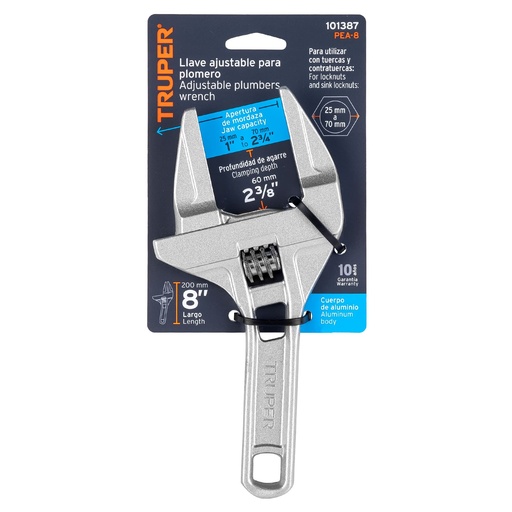[LASI0958] Llave ajustable 8" para plomero - TRUPER
