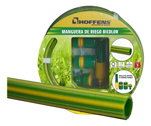 Set manguera bicolor verde/amarillo 1/2" 10MT + accesorios - HOFFENS