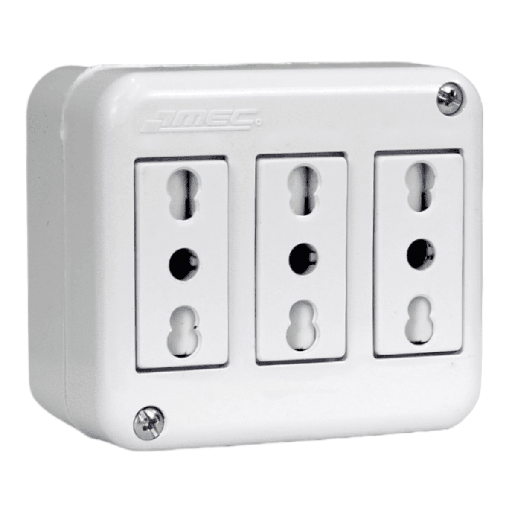 [CASO2843] Tomacorriente triple sobrepuestp bipaso 2P+T 250V 10/16A - MEC