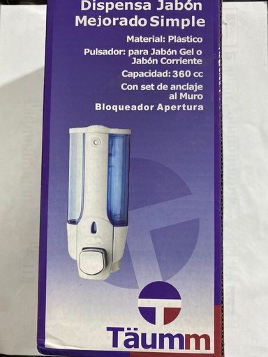 dispensador de jabon liquido 360cc plastico blanco TAUMM