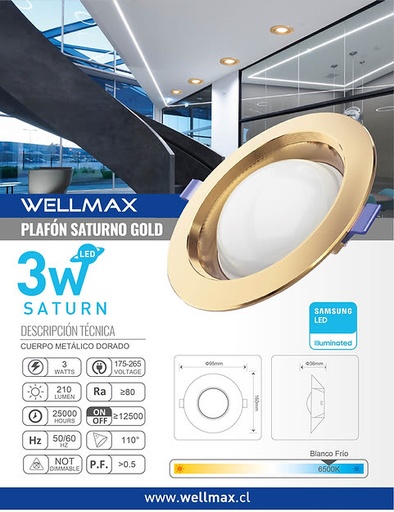 plafon saturno 3w 6500k blanco WELLMAX